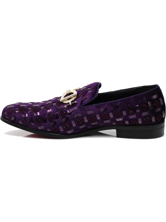 PARRAZO Men\'s Purple Glitter Rhinestone Loafer Metal Buckle Slip On Formal Shoes main image 6